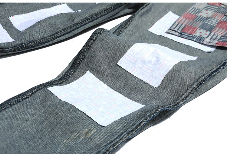 light stone washed ripped vintage jeans men inside patches