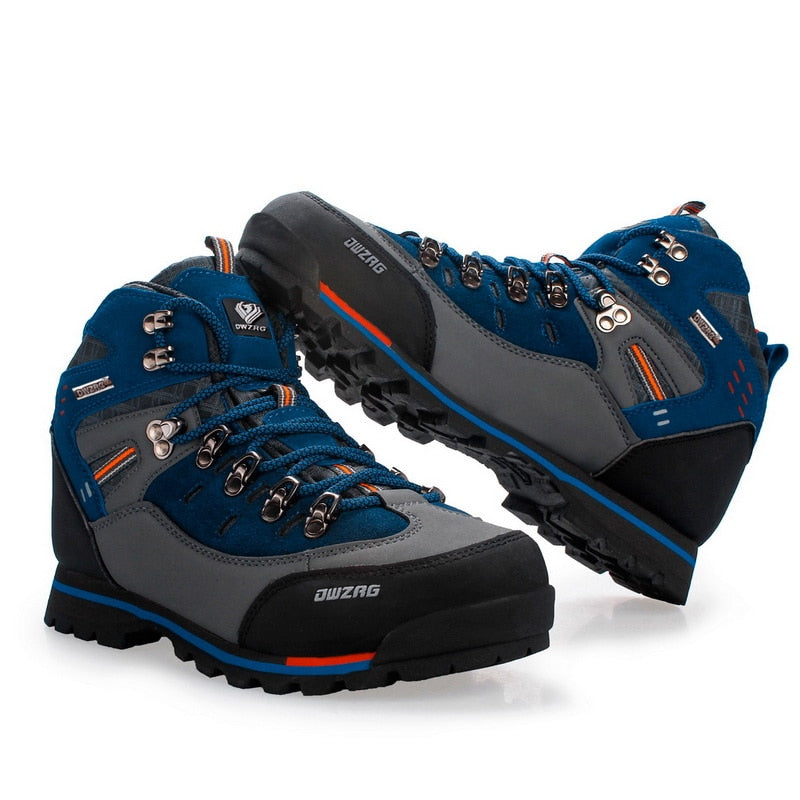 royal blue gray and red mountain hiking boots