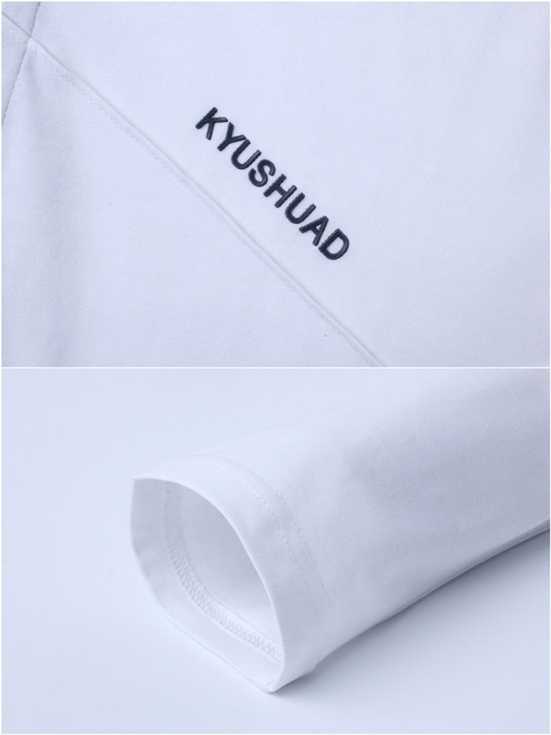 white kyushuad button up collar creased long sleeve shirt men