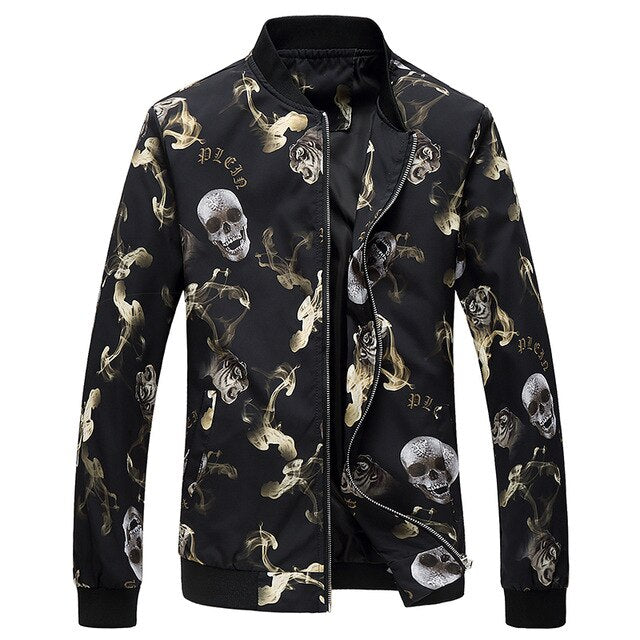 black gold white skeleton skull head light jacket men