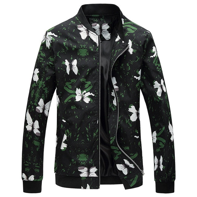 black white green butterfly print light jacket men