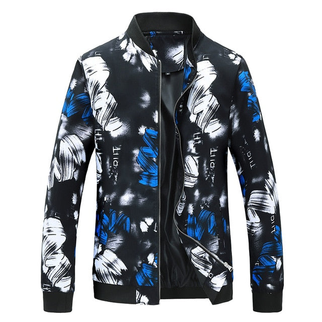 black white royal blue floral print light jacket men