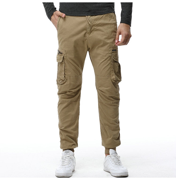 tan ribbed ankle athletic cargo pants