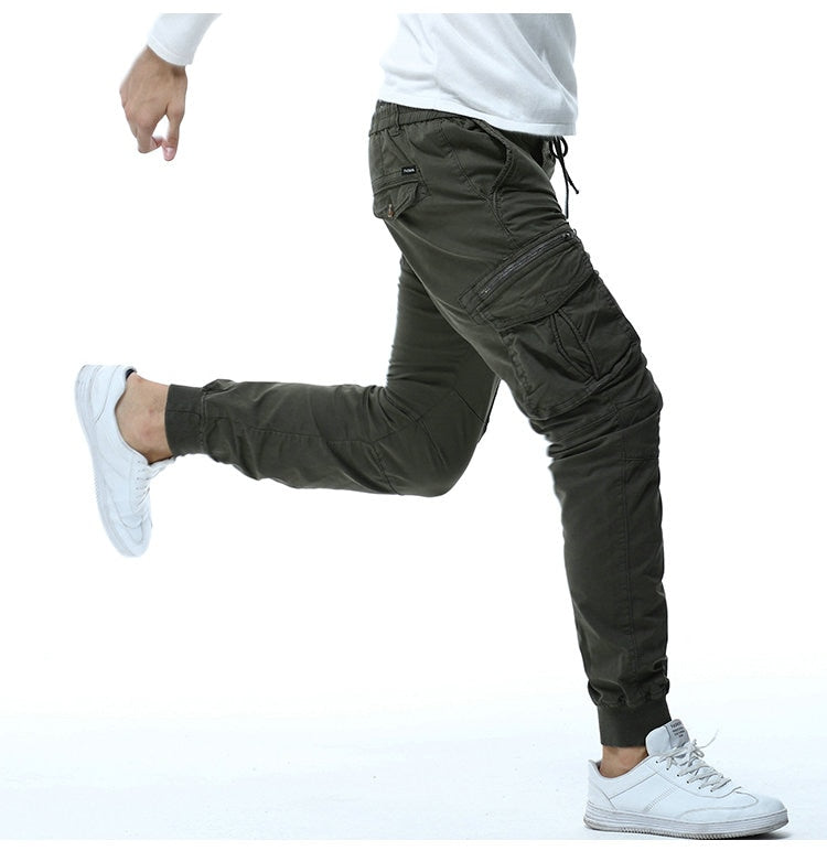 dark green ribbed ankle athletic cargo pants
