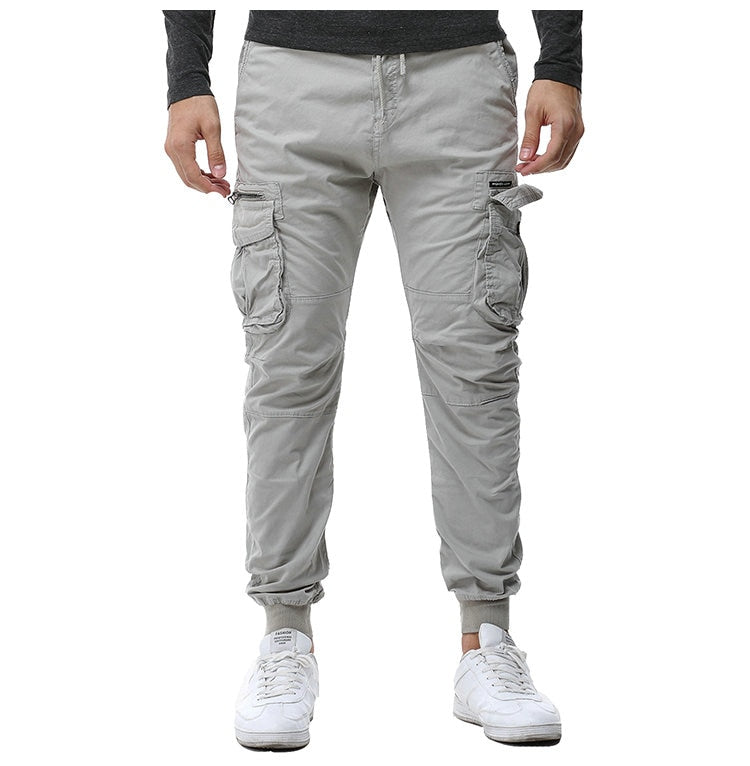 gray ribbed ankle athletic cargo pants