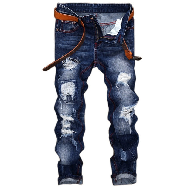 ripped designer stone wash denim jeans men
