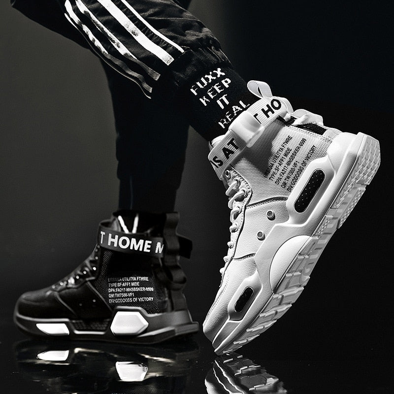 black white high top with strap basketball sneakers
