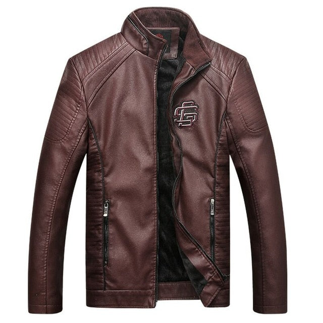 reddish brown faux leather ghost rider motorcycle jacket