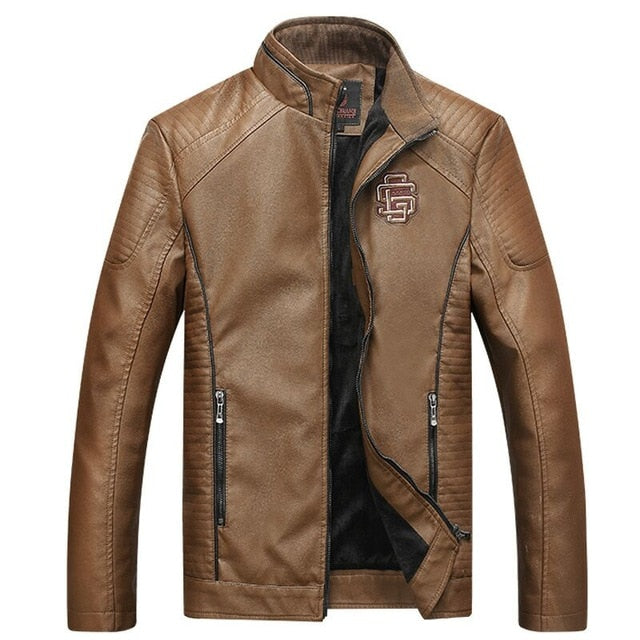 camel brown faux leather ghost rider motorcycle jacket