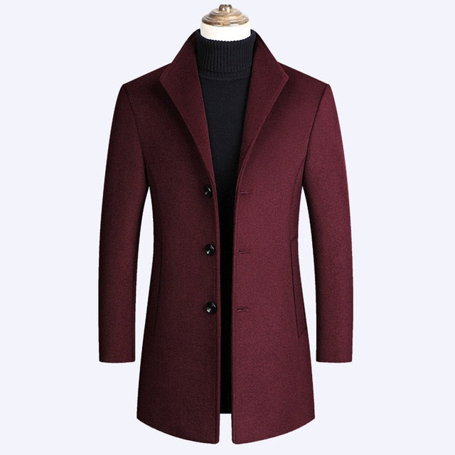 maroon burgundy wool trench coat men