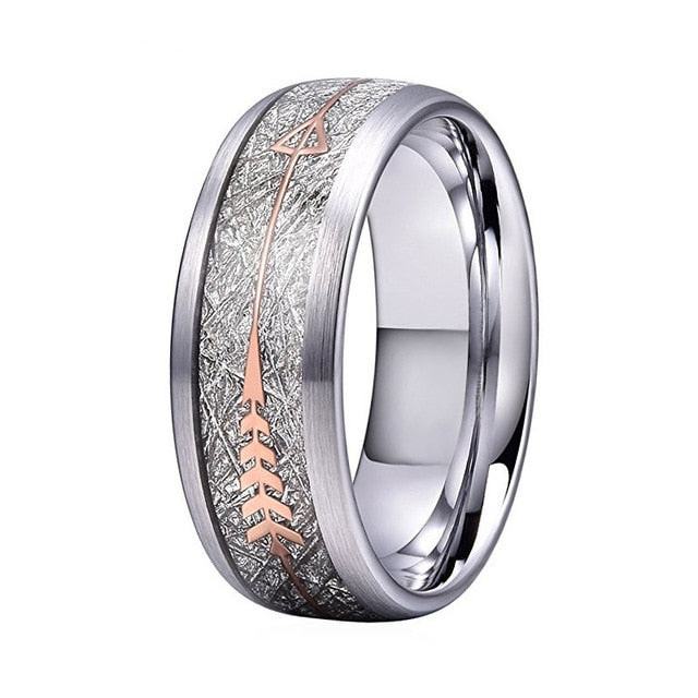 silver meteorite rose gold ring