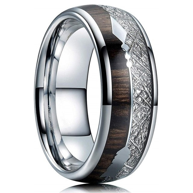 silver meteorite koa wood ring