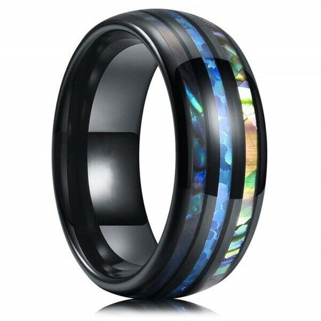 colorful inlay black metal ring