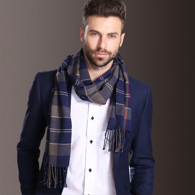 navy blue gray plaid scarf