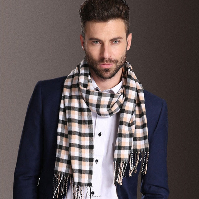 black beige plaid scarf
