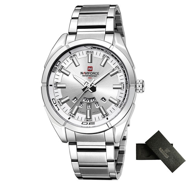 silver face naviforce stainless steel chronograph watch men
