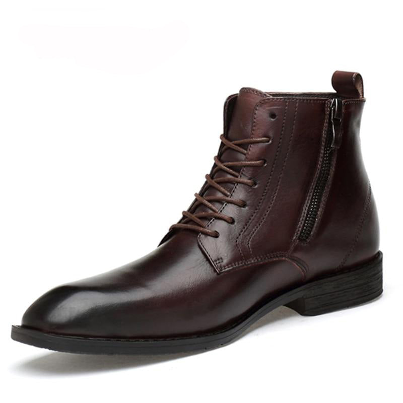 brown leather inside zipper three quarter casual boots men