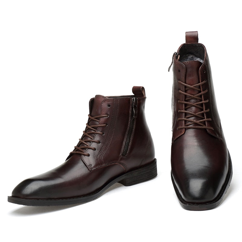 brown leather inside zipper three quarter casual boots men