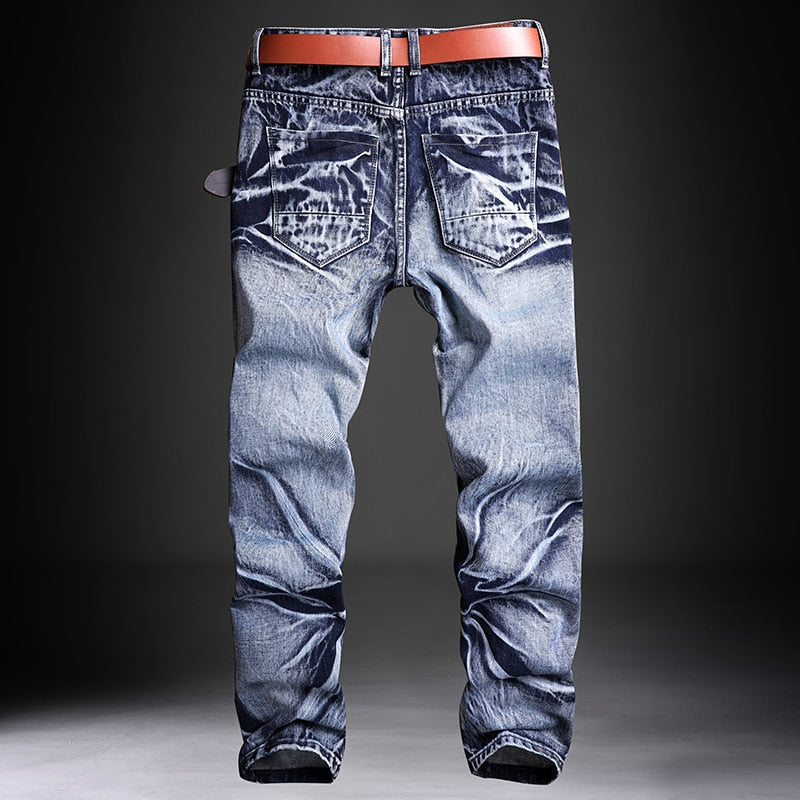 crinkled denim zipper style slim fit biker jeans blue