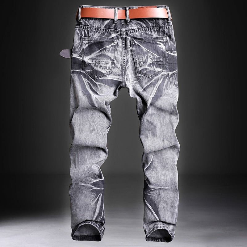 denim zipper style slim fit biker jeans gray