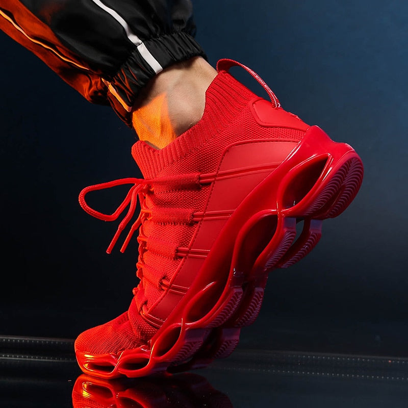 all red blade sole running sneakers
