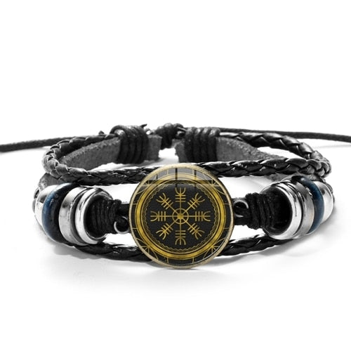black and gold viking leather bracelet