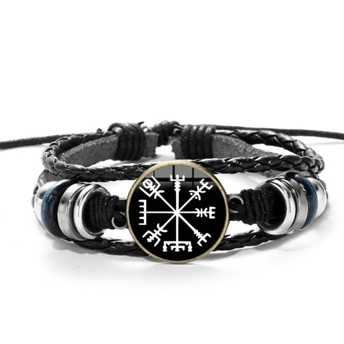 valkyries symbol leather bracelet black white