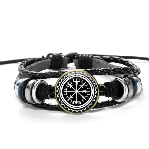 valkyries symbol leather bracelet black silver