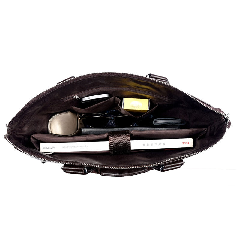 black genuine leather laptop briefcase inside bag