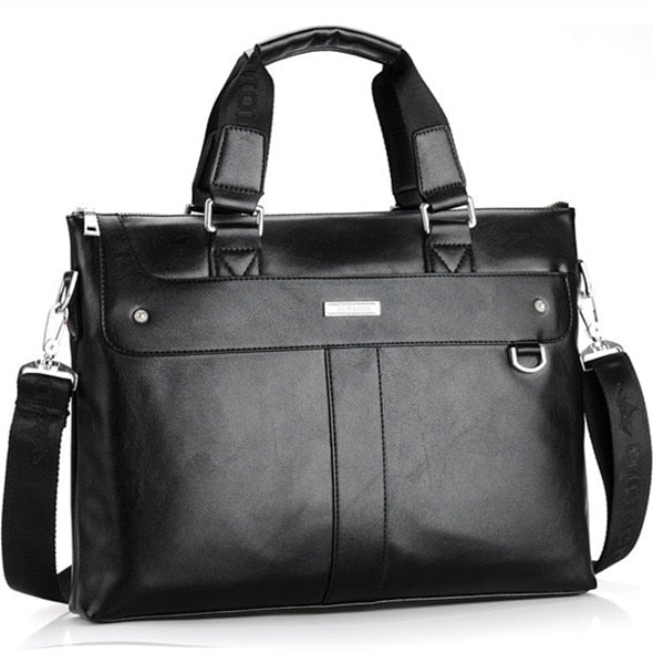 black genuine leather laptop briefcase bag