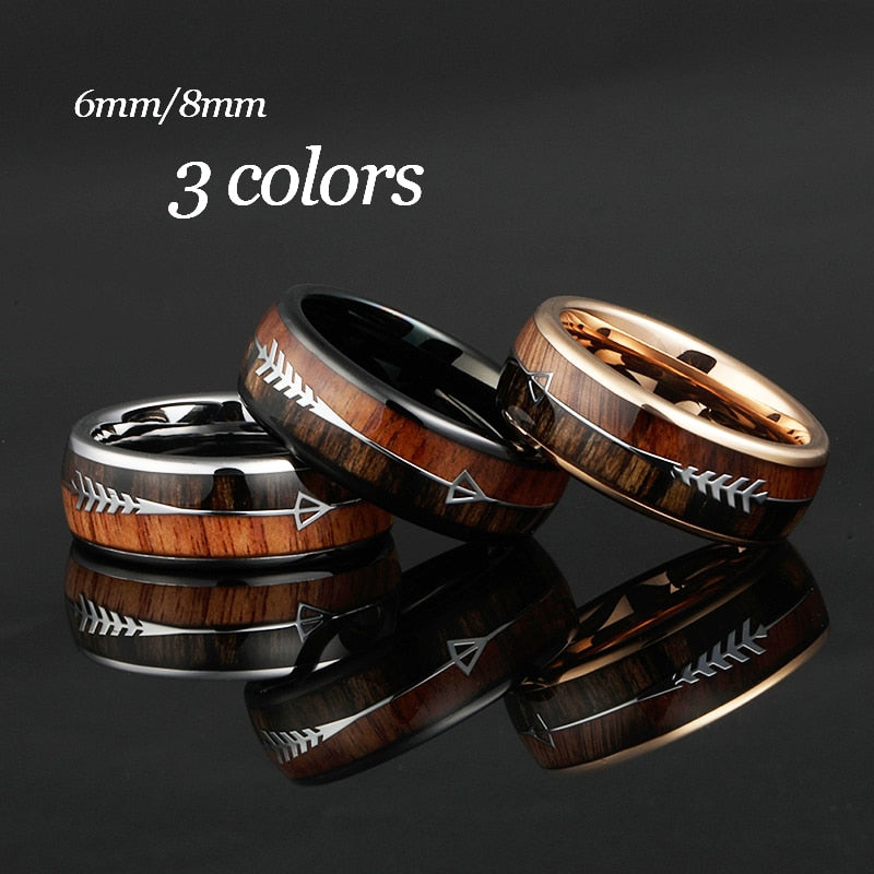 brown koa wood tungsten carbide rings