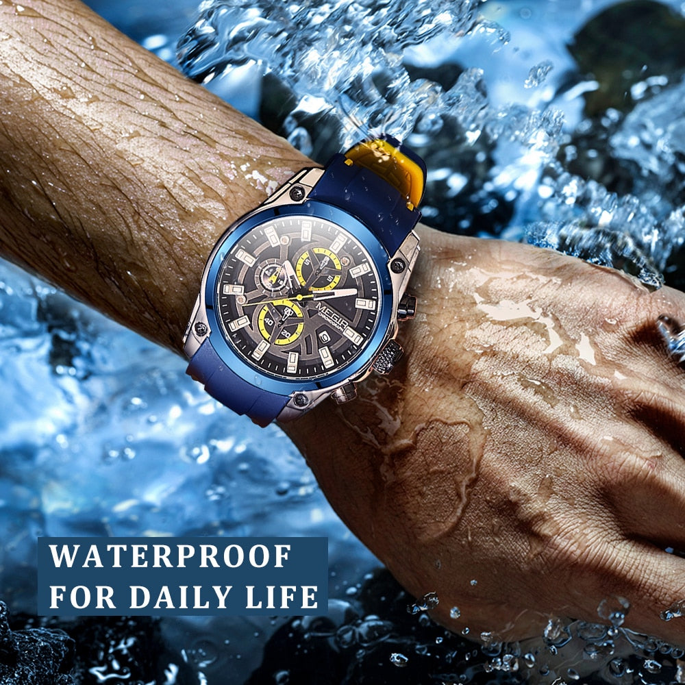 blue yellow waterproof athletic sports watch men