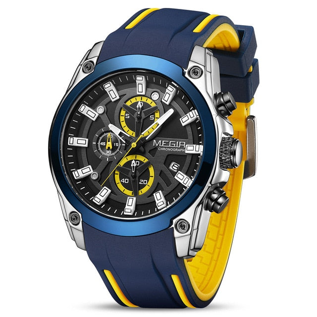blue yellow megir athletic sports watch men