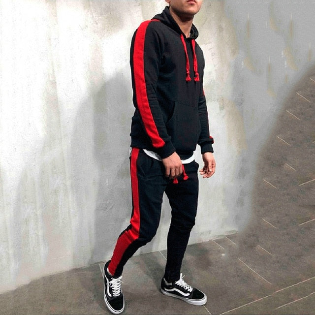 black red stripe hoodie track suit jump set vans