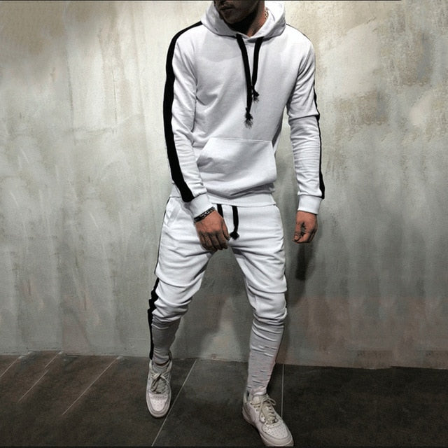 white black stripe hoodie track suit jump set