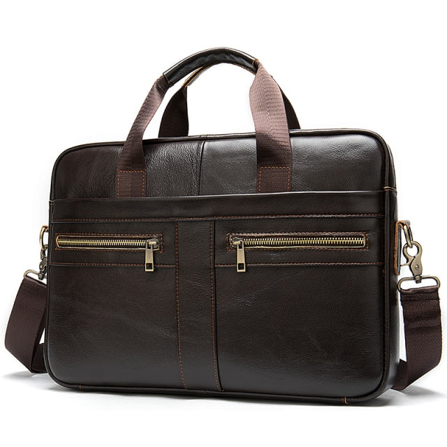dark brown leather briefcase carrying bag