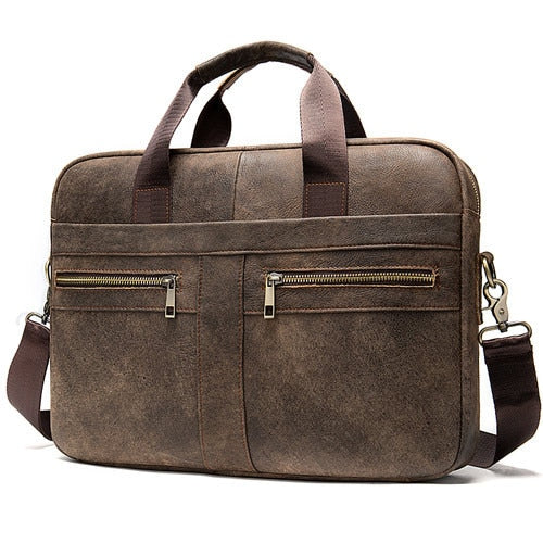 brown leather briefcase carrying bag