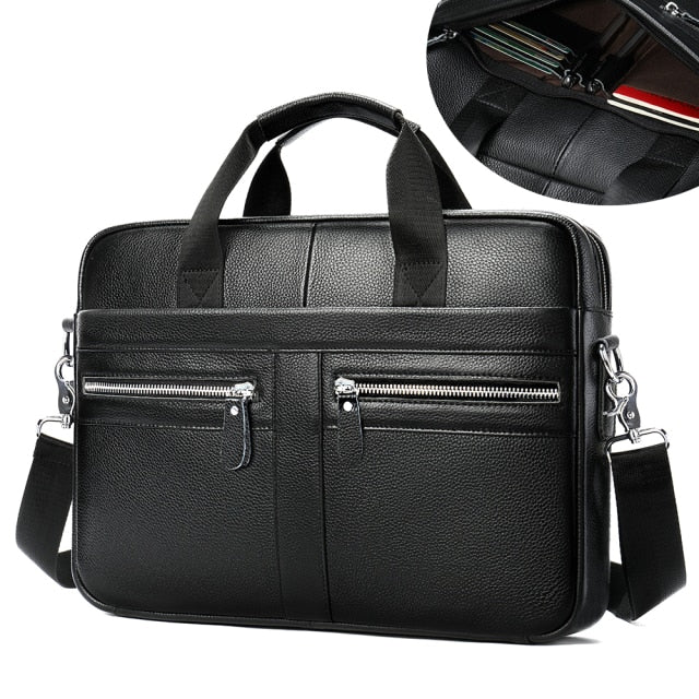 black leather briefcase carrying bag