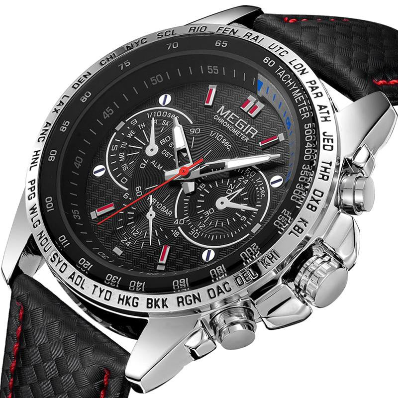 black face luxury chronograph megir watch
