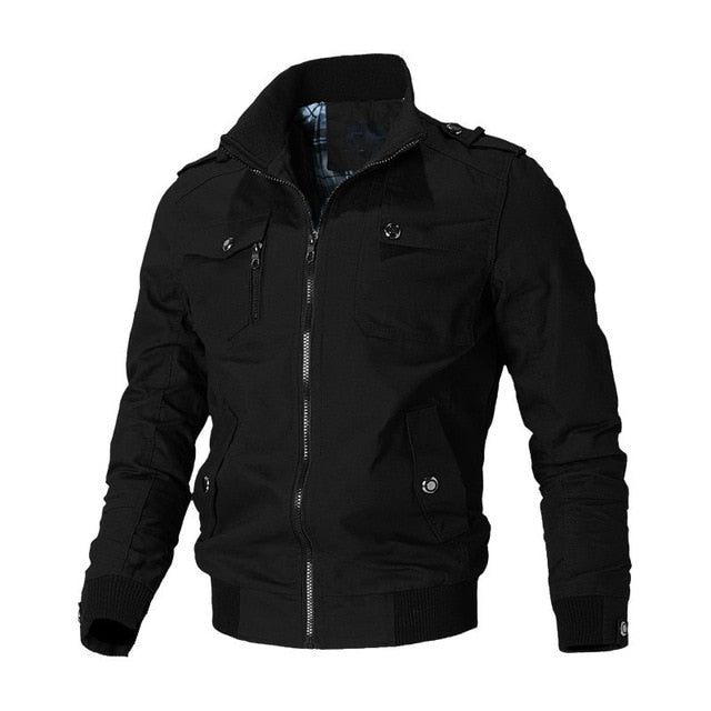 black stand up collar zipper slim fit jacket