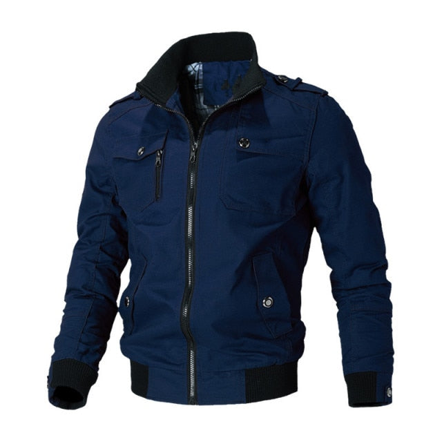 blue stand up collar zipper slim fit jacket