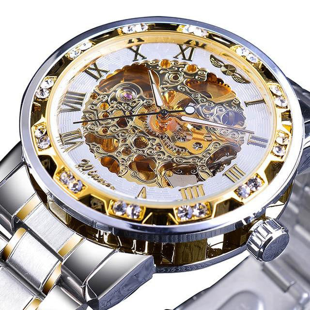 gold silver skeleton luxury watch