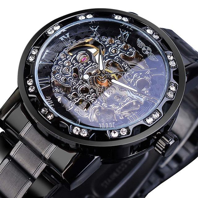 black skeleton luxury watch