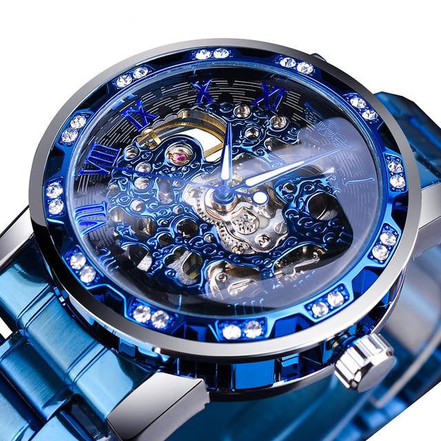 all blue skeleton luxury watch