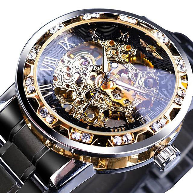 stainless steel skeleton luxury watch