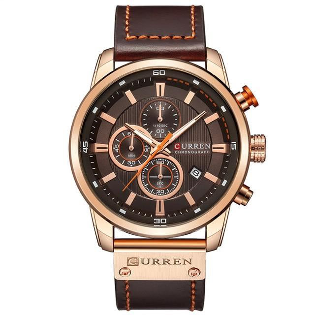 brown face rose gold brown leather band curren watch