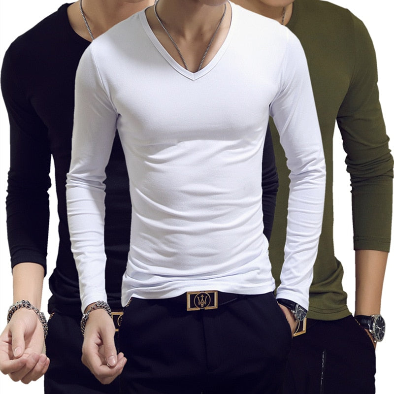 v-neck slim fit long sleeve t-shirt collection
