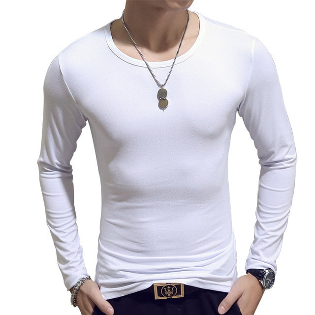 white round neck slim fit long sleeve t-shirt