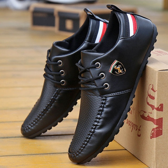 black casual loafer shoes red blue stallion accents