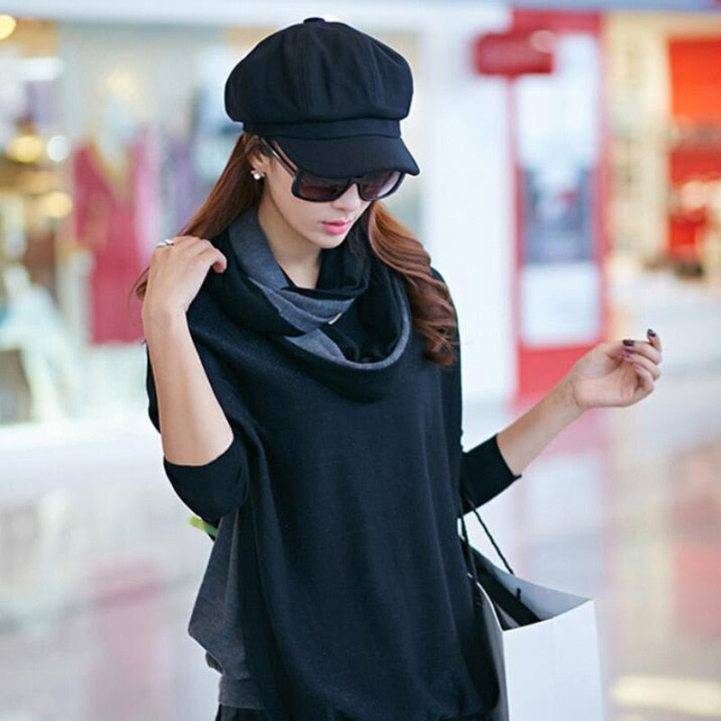 large black brim beret hat women